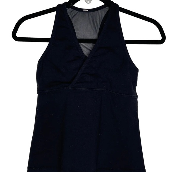 Lululemon Tank Top Black Wrap V Neck Mesh Back Racerback - Picture 2 of 12